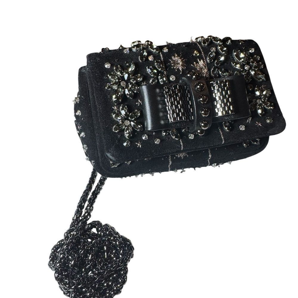 CHRISTIAN LOUBOUTIN Black Suede Sweet Charity Embellished Crossbody Evening Bag - Picture 2 of 15
